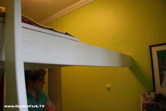 single bed mattress, two 2×6 studs along the width of the loft bed 
