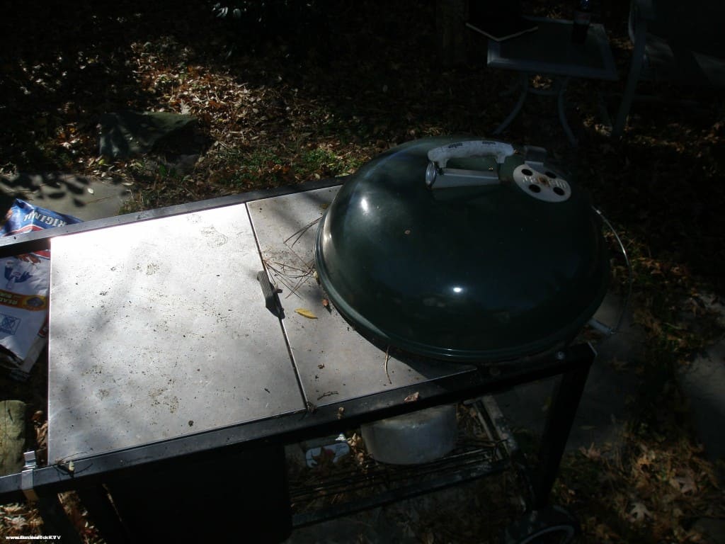 charcoal burning grill, propane lit