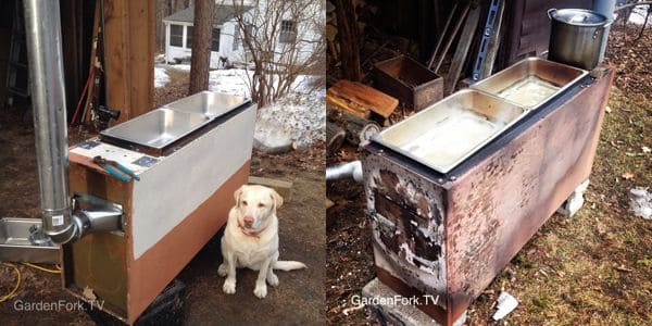 homemade maple syrup evaporator