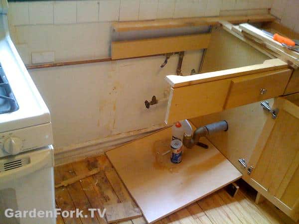 Kitchen sink removed from cabinets